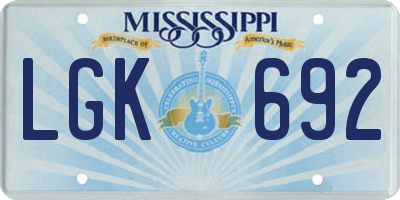 MS license plate LGK692