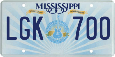 MS license plate LGK700
