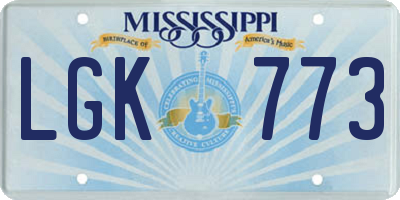 MS license plate LGK773