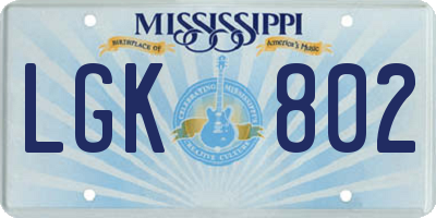 MS license plate LGK802