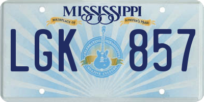 MS license plate LGK857
