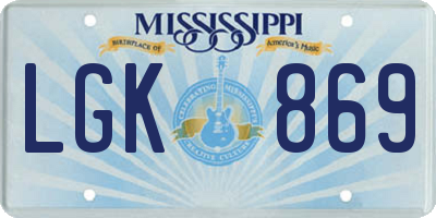 MS license plate LGK869