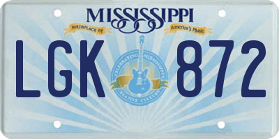 MS license plate LGK872