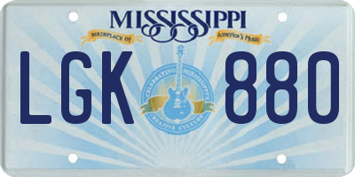 MS license plate LGK880