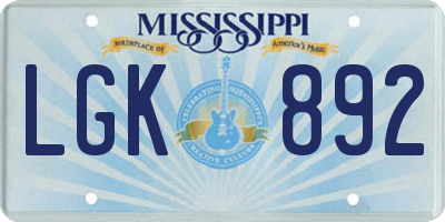 MS license plate LGK892
