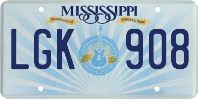 MS license plate LGK908