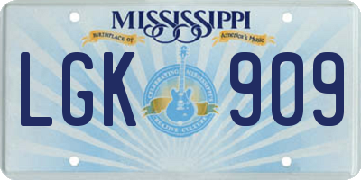MS license plate LGK909