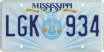 MS license plate LGK934