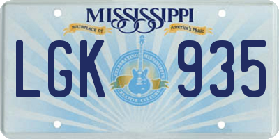 MS license plate LGK935