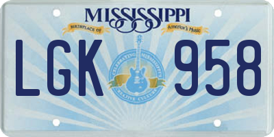 MS license plate LGK958