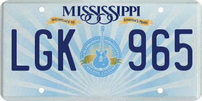MS license plate LGK965
