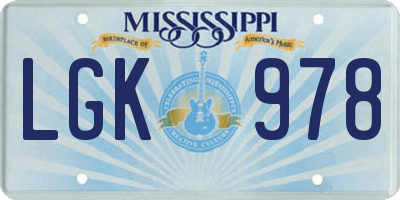 MS license plate LGK978