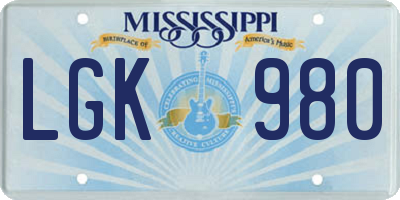 MS license plate LGK980
