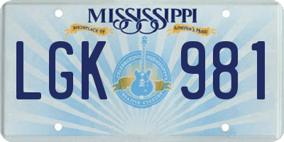 MS license plate LGK981