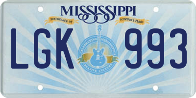 MS license plate LGK993
