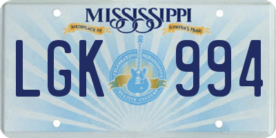 MS license plate LGK994