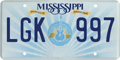 MS license plate LGK997