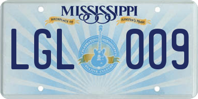MS license plate LGL009