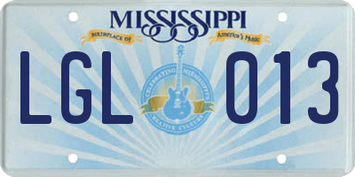 MS license plate LGL013