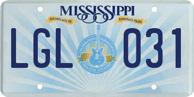 MS license plate LGL031