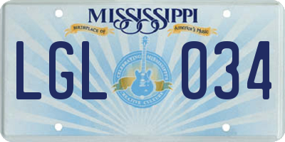 MS license plate LGL034