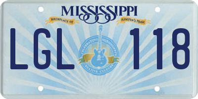 MS license plate LGL118