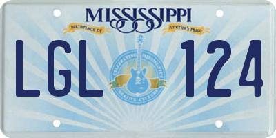 MS license plate LGL124