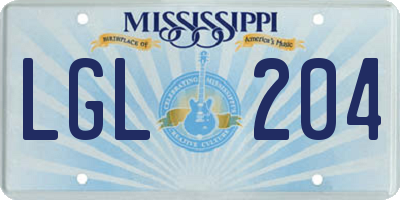 MS license plate LGL204