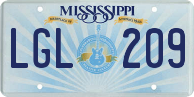 MS license plate LGL209