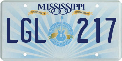 MS license plate LGL217