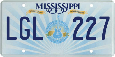 MS license plate LGL227