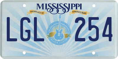 MS license plate LGL254