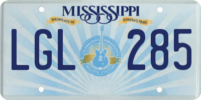 MS license plate LGL285