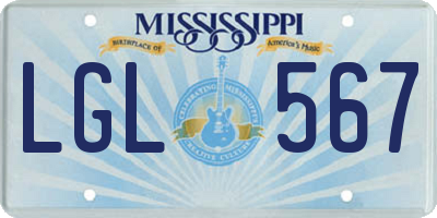 MS license plate LGL567
