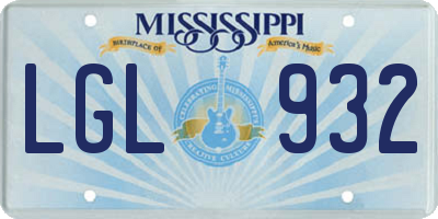 MS license plate LGL932