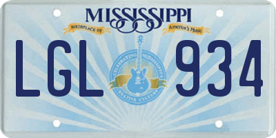 MS license plate LGL934