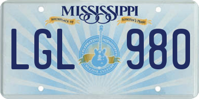 MS license plate LGL980