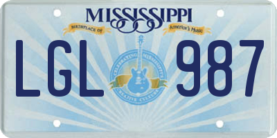 MS license plate LGL987