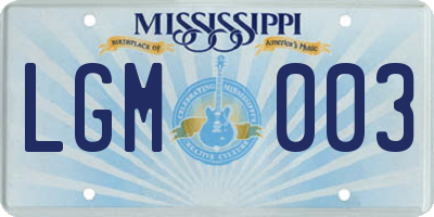 MS license plate LGM003