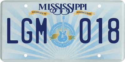 MS license plate LGM018
