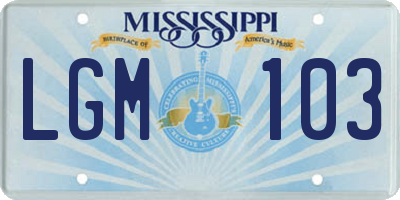 MS license plate LGM103
