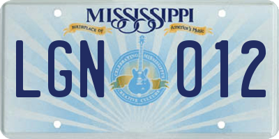 MS license plate LGN012