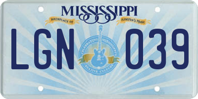 MS license plate LGN039