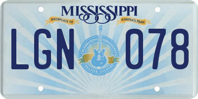 MS license plate LGN078