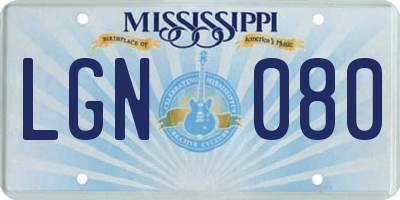 MS license plate LGN080