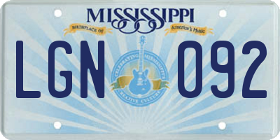 MS license plate LGN092