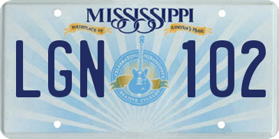 MS license plate LGN102