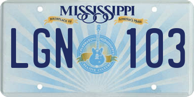 MS license plate LGN103