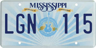 MS license plate LGN115