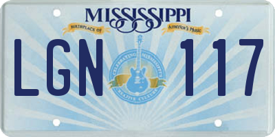 MS license plate LGN117